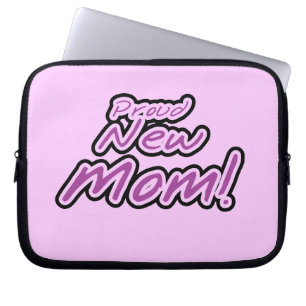 Proud New Mom Black and Purple Text Gifts Laptop Sleeve