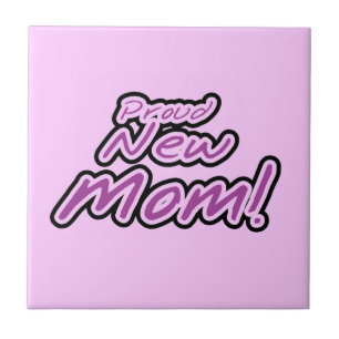 Proud New Mom Black and Purple Text Gifts Tile