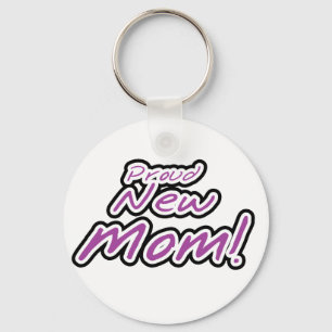 Proud New Mom Purple Text Tshirts and Gifts Keychain
