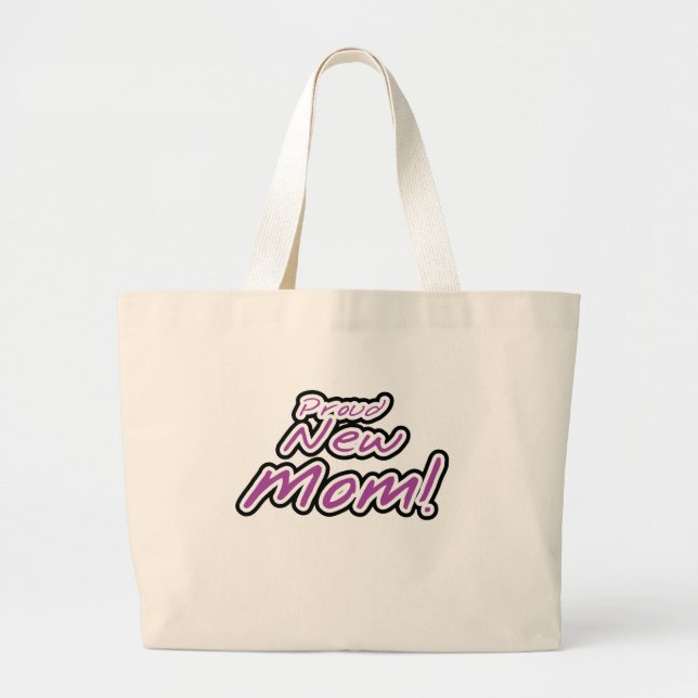 Proud New Mom Purple Text Tshirts and Gifts Large Tote Bag (Front)