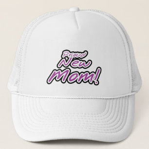 Proud New Mom Purple Text Tshirts and Gifts Trucker Hat