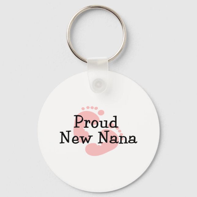 Proud New Nana Baby Girl Footprints Keychain (Front)