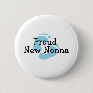 Proud New Nonna Baby Boy Footprints 2 Inch Round Button