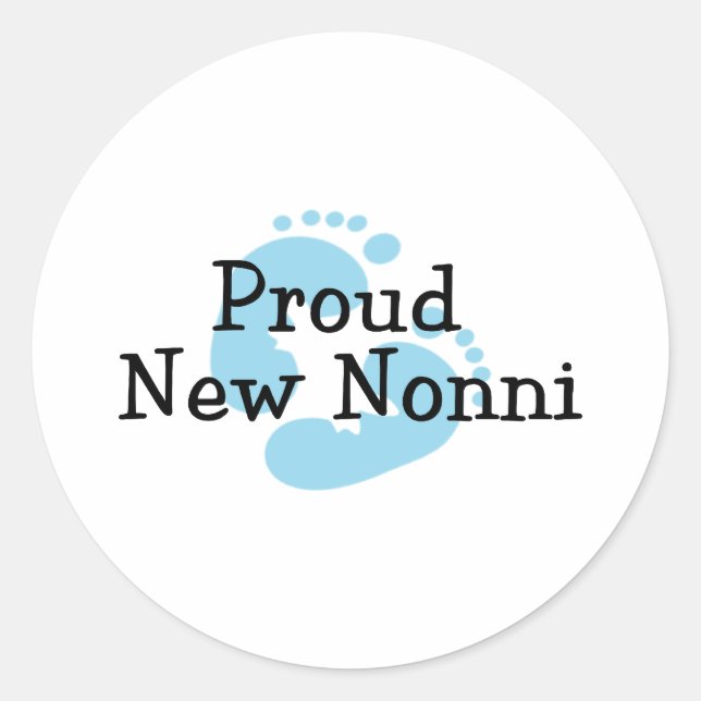 Proud New Nonni Baby Boy Footprints Classic Round Sticker (Front)