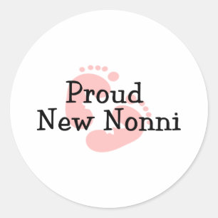 Proud New Nonni Baby Girl Footprints Classic Round Sticker