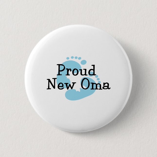 Proud New Oma Baby Boy Footprints 2 Inch Round Button (Front)