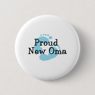 Proud New Oma Baby Boy Footprints 2 Inch Round Button