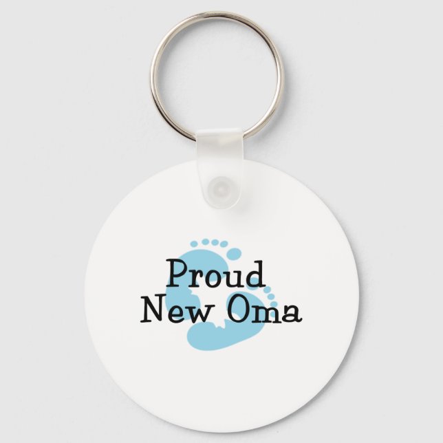 Proud New Oma Baby Boy Footprints Keychain (Front)