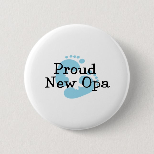 Proud New Opa Baby Boy Footprints 2 Inch Round Button (Front)