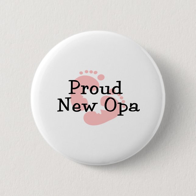 Proud New Opa Baby Girl Footprints 2 Inch Round Button (Front)