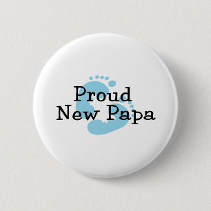 Proud New Papa Baby Boy Footprints 2 Inch Round Button