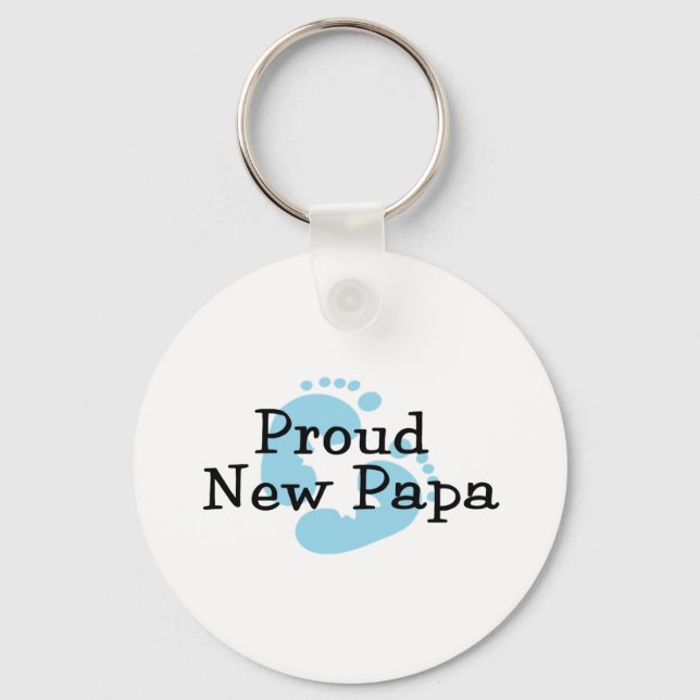 Proud New Papa Baby Boy Footprints Keychain (Front)