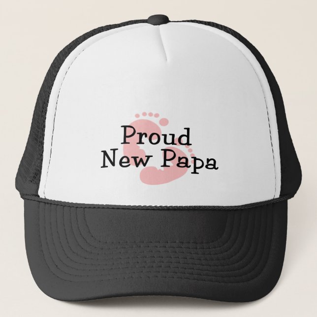 Proud New Papa Baby Girl Footprints Trucker Hat (Front)