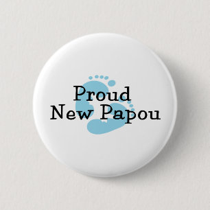 Proud New Papou Baby Boy Footprints 2 Inch Round Button
