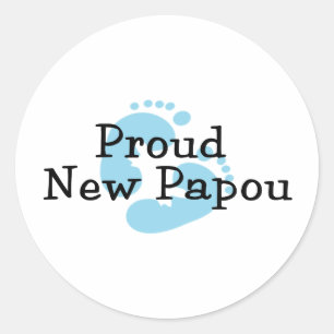 Proud New Papou Baby Boy Footprints Classic Round Sticker