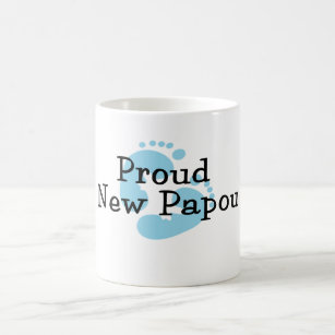 Proud New Papou Baby Boy Footprints Coffee Mug
