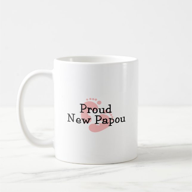 Proud New Papou Baby Girl Footprints Coffee Mug (Left)