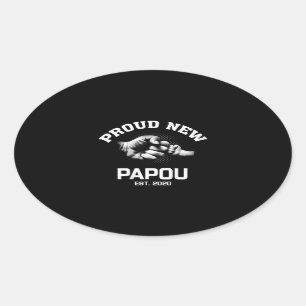 Proud New Papou EST 2020 Gift For Dad Grandpa Oval Sticker