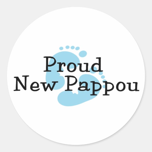 Proud New Pappou Baby Boy Footprints Classic Round Sticker (Front)