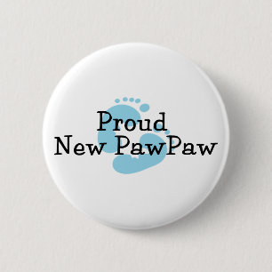 Proud New PawPaw Baby Boy Footprints 2 Inch Round Button