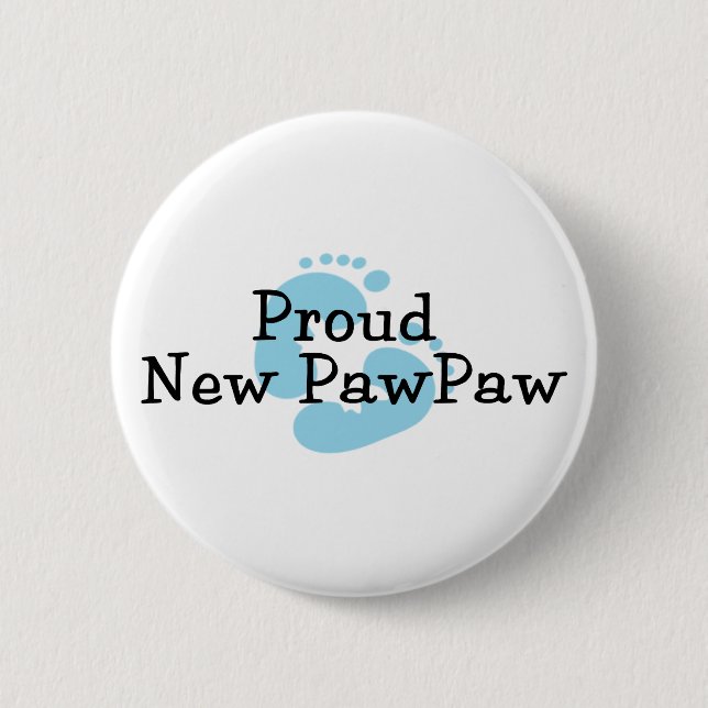 Proud New PawPaw Baby Boy Footprints 2 Inch Round Button (Front)