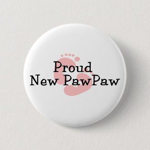 Proud New PawPaw Baby Girl Footprints 2 Inch Round Button