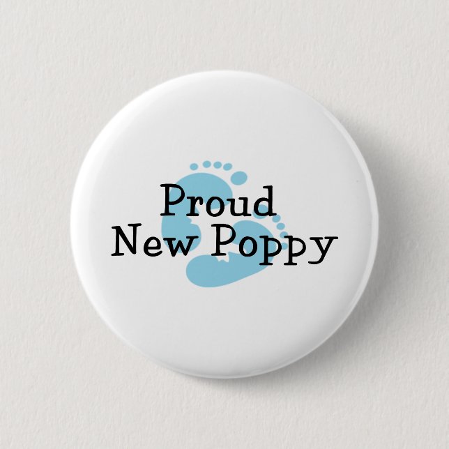 Proud New Poppy Baby Boy Footprints 2 Inch Round Button (Front)