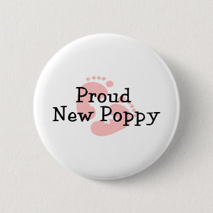 Proud New Poppy Baby Girl Footprints 2 Inch Round Button
