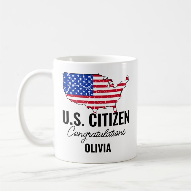 Proud New U.S. Citizen – American Map  Coffee Mug (Left)