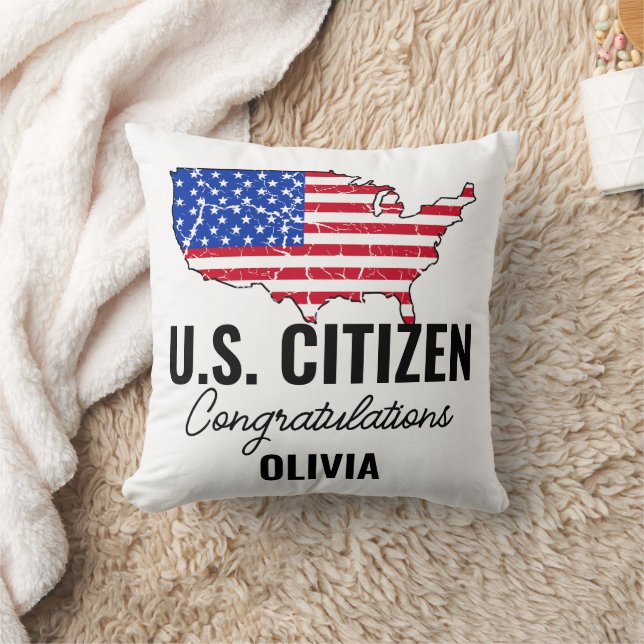 Proud New U.S. Citizen – American Map  Throw Pillow (Blanket)