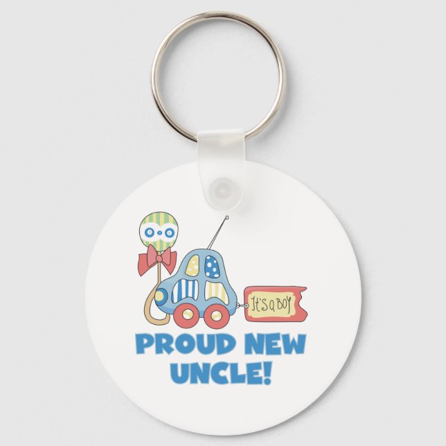 Proud New Uncle It's a Boy Tshirts and Gifts Keychain (Front)