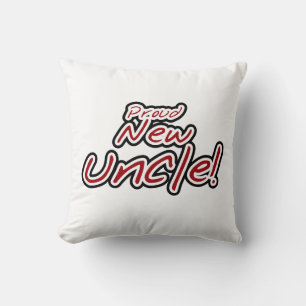 Proud New Uncle Red and Black Text Gifts Throw Pillow