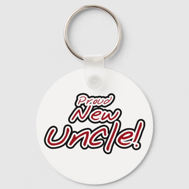 Proud New Uncle - Red and Black Text Keychain (Front)