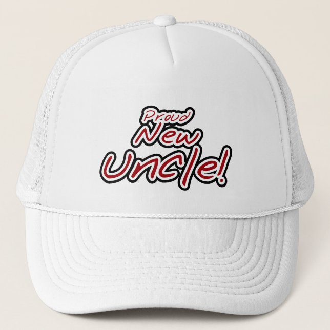 Proud New Uncle - Red and Black Text Trucker Hat (Front)