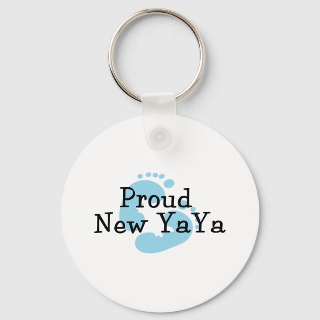 Proud New Yaya Baby boy Footprints Keychain (Front)