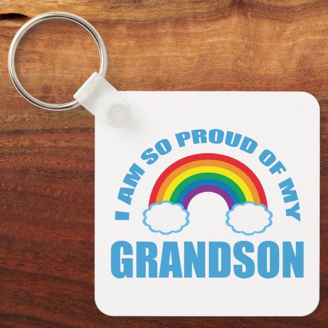 Proud of My Grandson Rainbow Grandparents Keychain (Front)