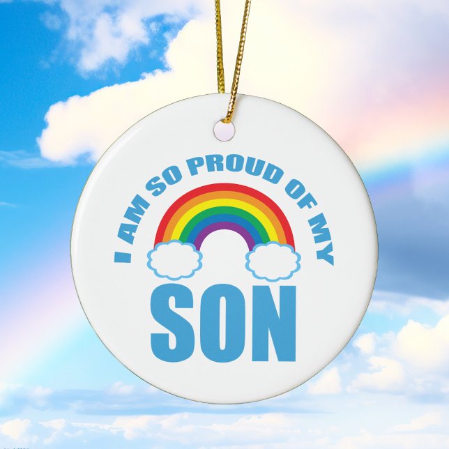 Proud of My Son Rainbow Gay Pride Christmas Ceramic Ornament (Creator Uploaded)