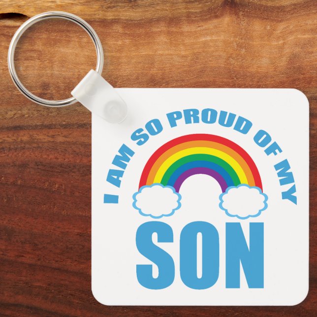 Proud of My Son Rainbow Gay Pride Parent Keychain (Front)