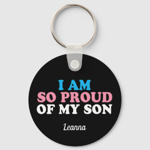 Proud of My Transgender Son Mom Dad Monogram Keychain