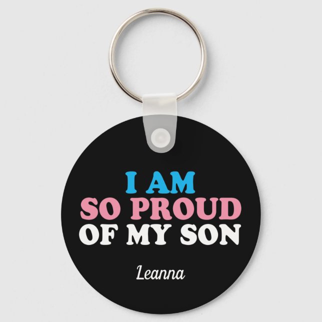 Proud of My Transgender Son Mom Dad Monogram Keychain (Front)