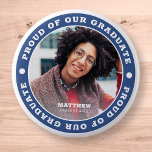Proud of our Graduate 20XX | Graduation Photo 2 Inch Round Button<br><div class="desc">This simple and classic design is composed of serif typography and add a custom photo.</div>