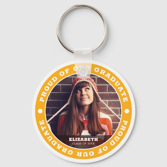 Proud of our Graduate 20XX Graduation Photo Keychain (Front)