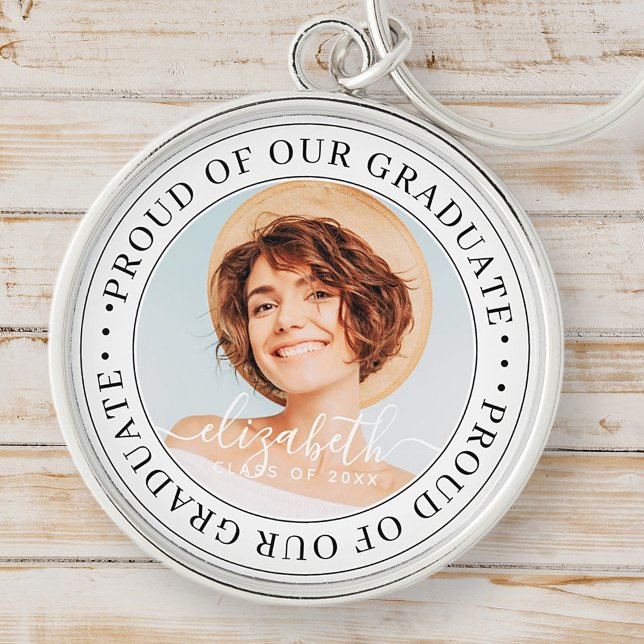 Proud of our Graduate 20XX Modern Graduation Photo Keychain (Creator Uploaded)