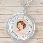 Proud of our Graduate 20XX Modern Graduation Photo Silver Plated Necklace<br><div class="desc">This simple and classic design is composed of serif typography and add a custom photo.</div>