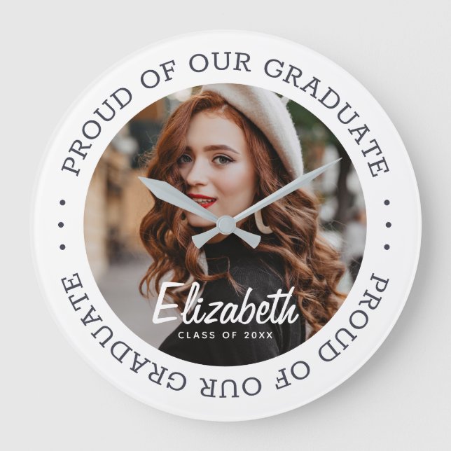 Proud of our Graduate 20XX Simple Graduation Photo Large Clock (Front)