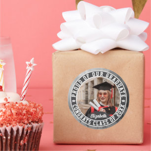 Proud of our Graduate Trendy Graduation Photo Cute Classic Round Sticker
