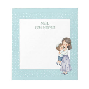 Proud of You! Mom & Son Hug Personalized Mitzvah Notepad