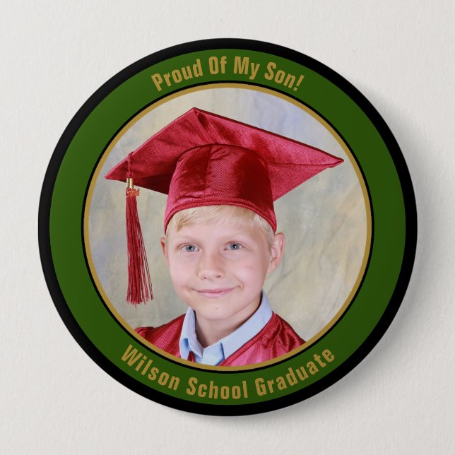Proud Of Your Graduate Green Gold Photo Button (Front)