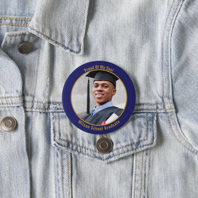 Proud Of Your Graduate Photo Button Gold and Blue (In Situ)
