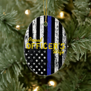 Proud Officer's wife Thin Blue Line Ceramic Ornament